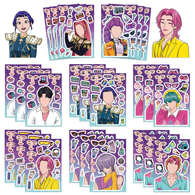 2026 New Cute Korean Girl Group Make a Face Stickers, Waterproof Reusable Puzzle Stickers for Kids DIY Craft Gifts Decoration