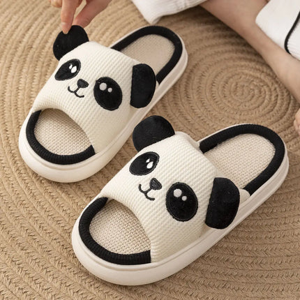 Home Slippers Panda Cat Women Summer Cute Linen Couples Indoor House Non-Slip Thick Funny Sandals Cartoon Kawaii Shoes 2025 New