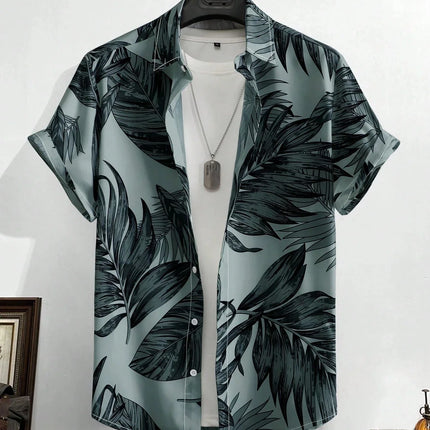 Men's Tropical Plant 3D Print Hawaiian Beach Flower Shirt Casual Slim Fashion Shirt Simple Retro Lapel Short Sleeve Shirt Top