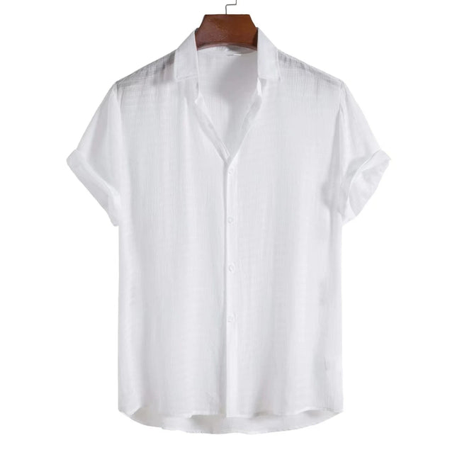 100% Cotton Linen Shirt Men Summer Short Sleeve Male T-shirts Breathable Tops Tee White Clothing Casual Fashion Shirts For Men