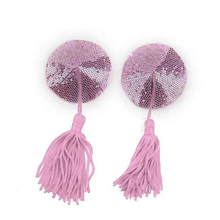 1 Pair Tassel Sequins Round Nipple Stickers Women Sexy Bra Nipple Cover Self Adhesive Reusable Wear Bra Pasties Chest Stickers