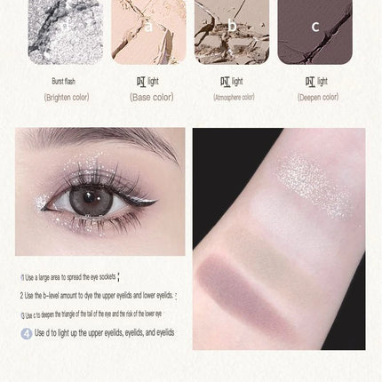 NOVO Four-color Eyeshadow, Matte, Pearlescent, High-gloss, Sweat-proof, Water-resistant, Ins, High-end And Affordable