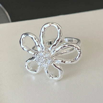 VENTFILLE 925 Sterling Silve Flower Ring for Women Gift Hollow Out Design Retro Hip Hop Versatile Jewelry Party Gift Dropship