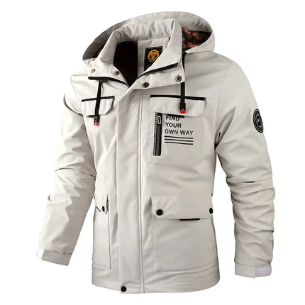 2024 New Text Decoration Pattern Men's casual jacket Parka autumn and winter hooded jacket men's coat solid outdoor fashion ﻿