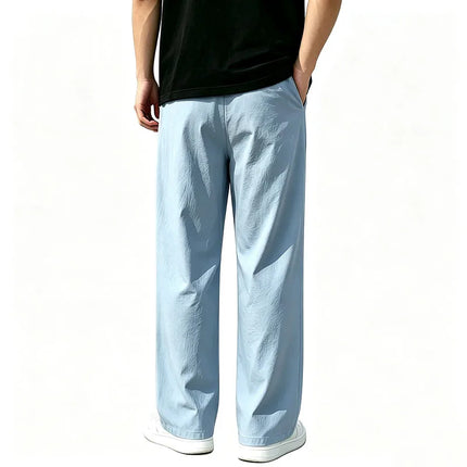 Men 2026 New Linen Straight Leg Pants Elastic Drawstring Waist Breathable Summer Beach Holiday Travel Casual Trousers