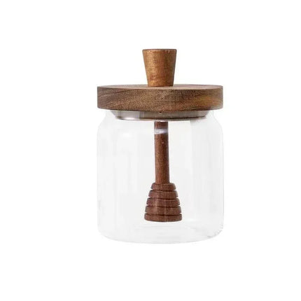Wide Mouth Glass Storage Bottles with Dipper And Lid - Honey Jars And Syrup Dispenser Containers for Storing Honey And Syrup