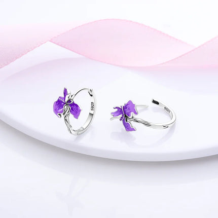925 Sterling Silver Purple Butterfly Rainbow Flower Stud Earrings for Women Girl Ear Studs Jewelry Fashion Luxury Anniversary