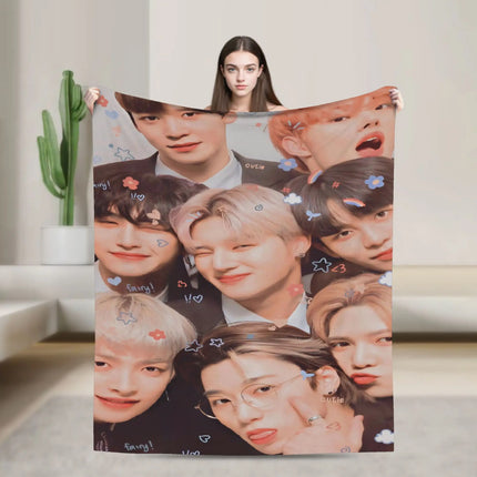 Mingi Kpop Ateez Band Flannel Blanket Autumn  Warm Bedding Throws for Children Outdoor Funny Bedspread Sofa Bed Cover