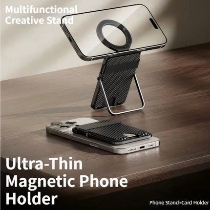Ultra-Thin Magnetic Phone Holder with Multi-Functional Wallet Portable Double-sided Magnetic Stand with Anti-lost Hook and Strap