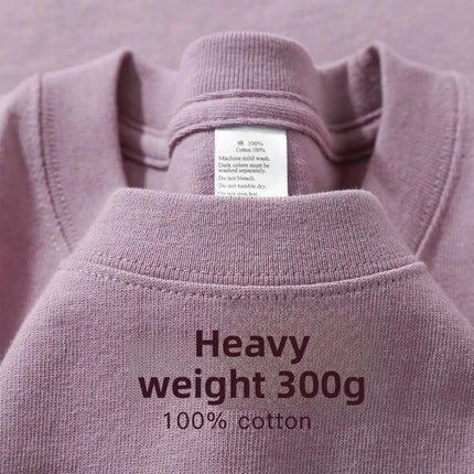 Summer Light Blue 300g Heavy Cotton Short-sleeved T-shirt Loose Men's and Women's Casual Half-sleeves Tee