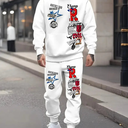 The new men's hoodie set for Spring and Autumn 2025 features a casual fashionable and comfortable 3D letter pattern print