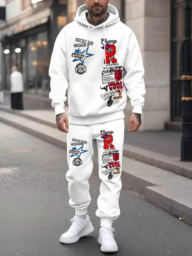 The new men's hoodie set for Spring and Autumn 2025 features a casual fashionable and comfortable 3D letter pattern print