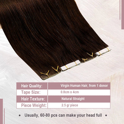[12 Months] Ugeat Invisible Tape in Human Hair Extensions 10A Grade Seamless Skin Weft Injection Virgin Tape in Hair 2.5G/Pieces