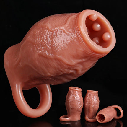 Thicken Cock Sleeve Lock Sperm Penis Ring Adult Men Sex Toy Enlarged and Soft Silicone Dick Sleeve Enlargement Sexy Toy Male 18+