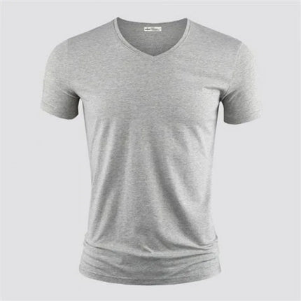 2026 Men's T Shirt Pure Color V Collar Short Sleeved Tops Tees Men T-Shirt Black Tights Man T-Shirts Fitness For Male Clothes