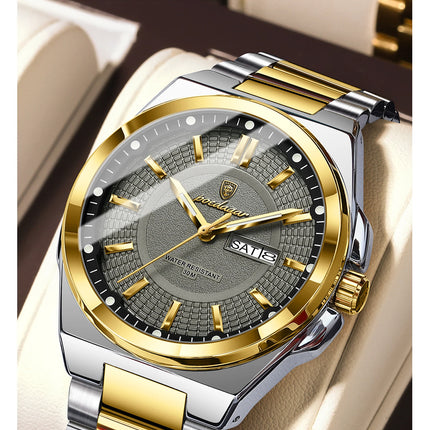 POEDAGAR Top Fashion Men Watches Stainless Steel Waterproof Luminous Classic Male Watch Date Week Men's Quartz Wristwatch Reloj