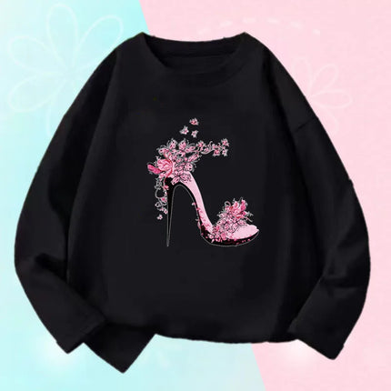 Kids T Shirt Floral Girl with Heart Bicycle Print Tops Girls Casual Cute Graphic Tee Shirt Long Sleeve Cartoon T-shirts