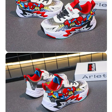 Kids'Casual Shoes Mesh Spider-Man Spring Shoes For Boys Flat Outdoor Basketball Anti-slip Breathable Blue Red Shoes Size 27-38