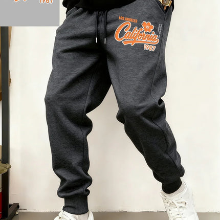 Los Angeles California 1987 Prints Sweatpants Mens Winter Pocket Jogger Pants Basics Fleece Loose Trousers Casual Male Clothes