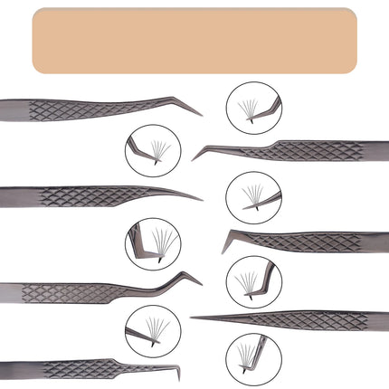 Diamond Grip Eyelash Extensions Tweezer Lash Precision Tweezers Steel Dolphin-shaped Tip, False Lashes Application Tools, Black