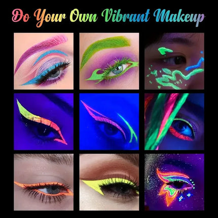 6pcs Glow UV Reactive Glow in the Dark Face and Body Paint Set, Neon Liquid Eyeliner, Mixing Color for Masquerade,Music Festival