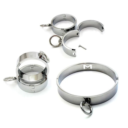 Metal Steel Bondage Handcuffs Ankle Cuffs Neck Collar Slave BDSM Restraint Adult Lock Sex Toys for Couples Sex Set Women Men