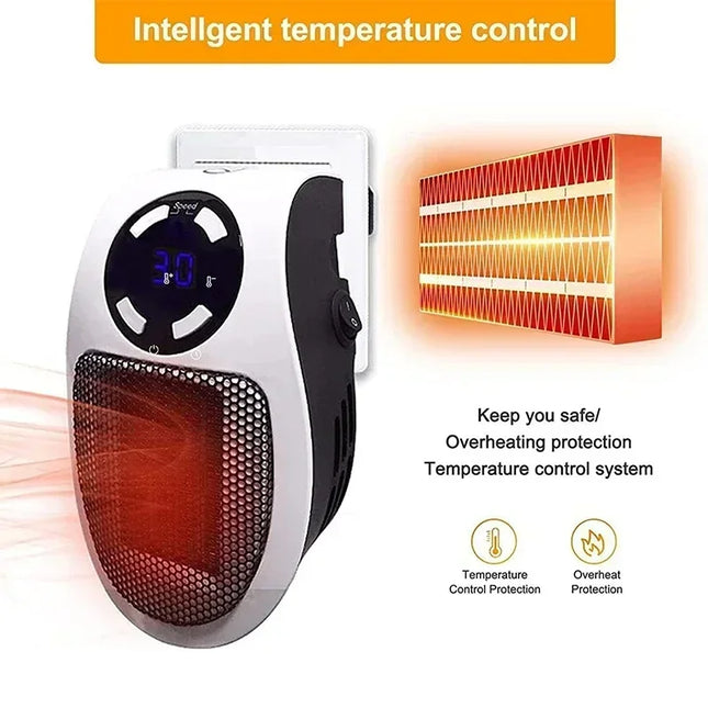 350W Portable Electric Heater with Remote Control, Wall-Mounted Home Room Heater for Winter Indoor Heating, Fast Warm Heater