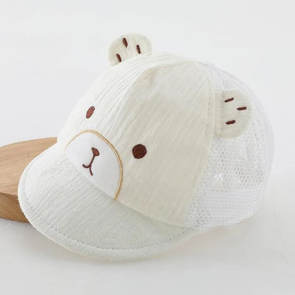 Cute Cartoon Bear Baby Baseball Cap Summer Mesh Breathable Infant Boys Girls Sun Hat Soft Brim Toddler Duck Tongue Caps