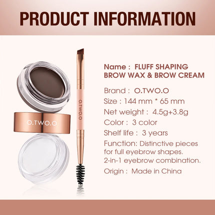 O.TWO.O Eyebrow Pomade 2-in-1 Brow Gel Wax Waterproof Long Lasting Creamy Texture Eye Brow Tint Enhancer Cosmetic Makeup