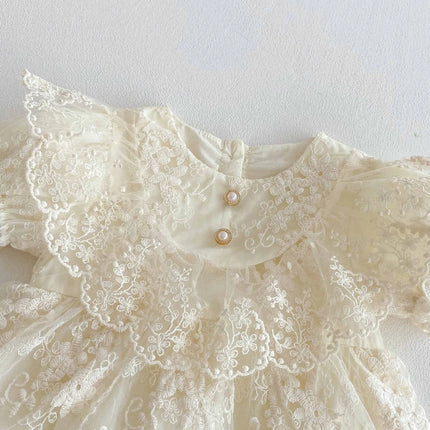 6075 Baby Clothes Romper Skirt 2025 Summer Baby Princess Dress Lace Short Sleeve Toddler Climbing Clothes