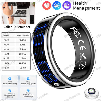 2026 New Smart Ring Men Women LED Display Screen Heart Rate Blood Oxygen Monitoring 5ATM Waterproof Multi Sports Modes SR16 Ring