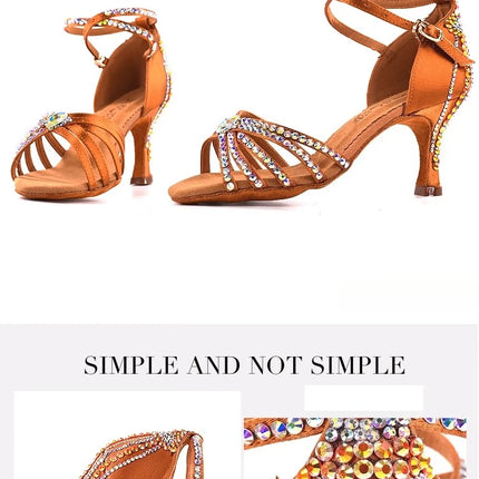 Latin Dance Shoes for Women Rumba Chacha Performance High Heel Diamond Shoes 33-41 Size Girl's Ballroom Waltz Competitoin Shoes
