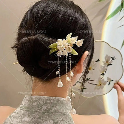 Chinese Style Hair Stick Glowing Lotus Lantern Hairpin Women Ancient Style Palace Lantern Hair Stick Flower Tassel Hair Insert