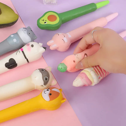 Squishy and Cute Kawaii Pen Kawaii Accessories Cute Girl Pens Animal Fruit Shaped Stress Relief Pens Cute School Supplies
