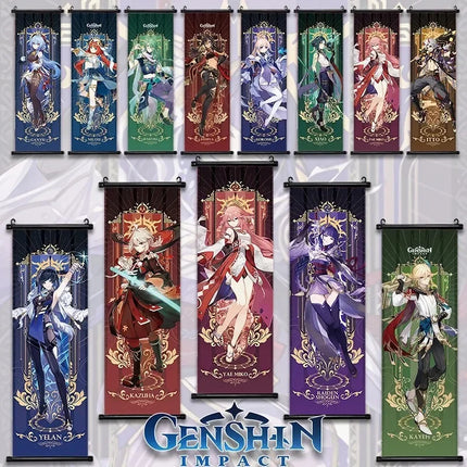 Genshin Impact Poster Anime Hot Games Wall Artwork Hutao Klee Vendi Canvas Painting Print Hanging Scroll Home Decoration Gift