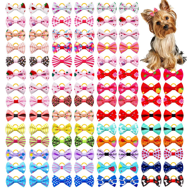 Dog Bow 200PCS Hair Accessories Cute Puppy Bow Handmade Removable Bow With Rubber Band For Dogs and Cats Wholesale Pet Supplies
