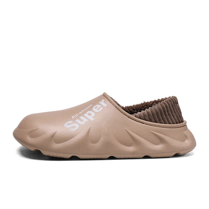 Women Men Winter Warm EVA Soft Sole Waterproof Slides Slippers Slip On Scuff Clogs Short Plush Platform House Shoes Indoor