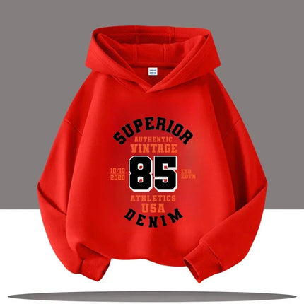 New Autumn Winter Retro Digital  Cartoon Letter Printed Children's Hooded Sweatshirt Boy Girl Pullover Casual Fashion Kid Hoodie