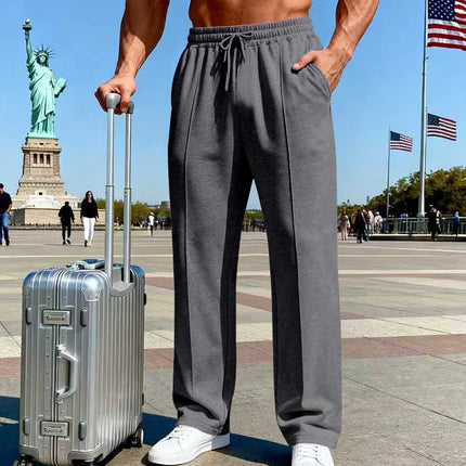 Amazon European American plus size knitted pants, four-season loose straight leg joggers for men business casual sports wear