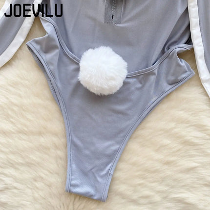 JOVEILU Sexy Erotic Hooded Bodysuit Bunny Role Play Uniform Backless Ladies Secret Costume Summer Party Date Seductive Pajamas