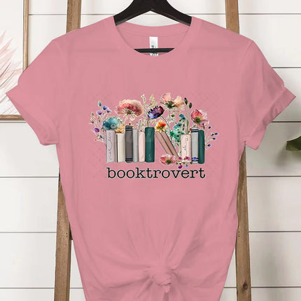 Booktrovert Fashion Casual T-shirts Funny Book Lover Summer Short Sleeve Tee Trendy Vintage Bookish Flower Classic Tops Clothes