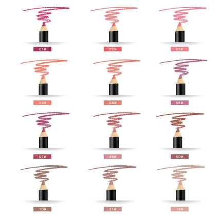 Matte Lip Liner Pencil 12 Assorted Colors Lipstick Eyeliner Natural Makeup Soft Pencil Waterproof and Long Lasting Lip Liner Pen