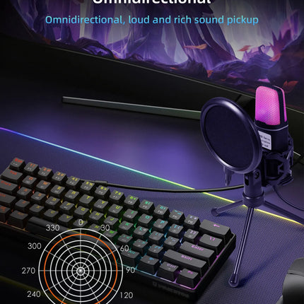Gaming Computer Professional Condenser Microphone Mic PC Laptop USB Wired Live Streaming Podcast Studio Mike Kit Gamer Karaoke
