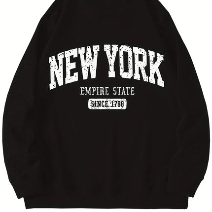 Women's Casual NEW YORK Print Pullover Sweatshirt Geometric Design Long Sleeve Round Neck Machine Washable Regular Fit for Autum