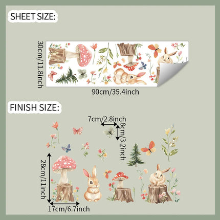 Cartoon Little Rabbit Tree Stump Forest Bedroom Living Room Home Wall Background Beautification Decorative Wall Stickers
