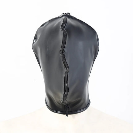 Adjustable Size Fetish Double Leather Mask with Zipper for Adult Mysterious Role Play Terror Masquerade Party Mask Hood Costume