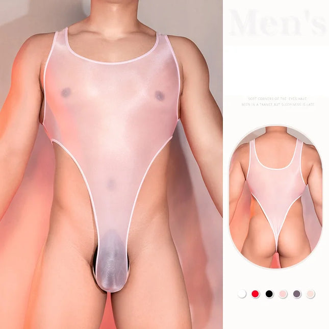High Cut Transparent Men's Strap Bodysuit Stretchy Ultra Thin Tight Fitting Jumpsuit Sheer Swimsuit Hot Onesie Sexy Lingerie