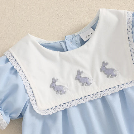 0-18M Newborn Baby Girl Easter Romper Short Sleeve Round Neck Bunny Embroidery Bodysuit Newborn Outfit
