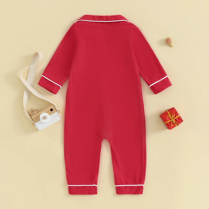 Baby Boys Girls Rompers Pajamas Patchwork Turn-Down Collar Buttons Long Sleeve Infant Jumpsuits Sleepwear Fall Nightwear