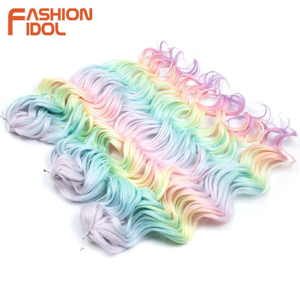 FASHION IDOL 24inch 300g Deep Wavy Crochet Hair Synthetic Twist Curly Hair Crochet Braids Ombre Rainbow Braiding Hair Extensions